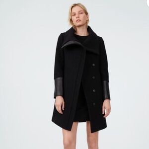 Club Monaco Black wool Eldise Coat with leather arm detail